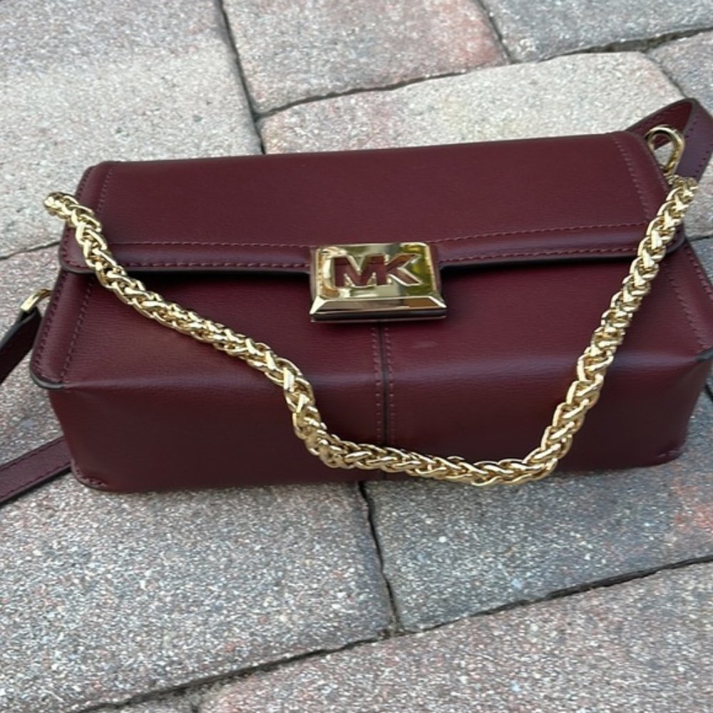 Michael Kors Sonia Medium Leather Shoulder Bag Merlot - Picture 11 of 16